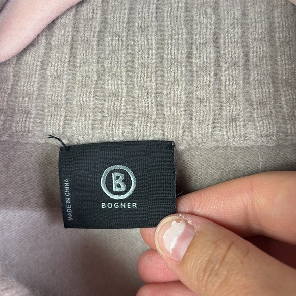 Bogner Cashmere Wool Blend Partial Zip Beige White Pullover Sweater size 10 - Picture 5 of 9